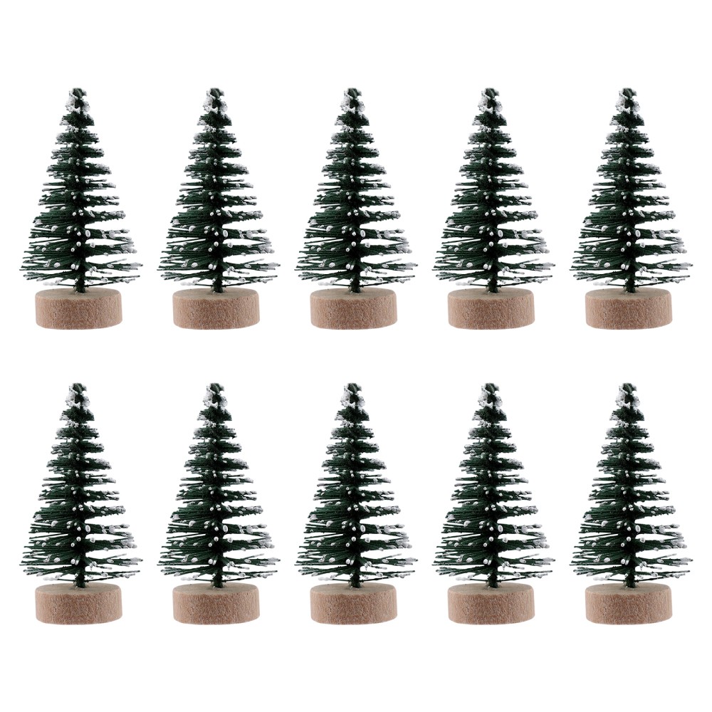 10Pcs Small Christmas Trees Green Artificial Pine with Wood Base for Xmas Party