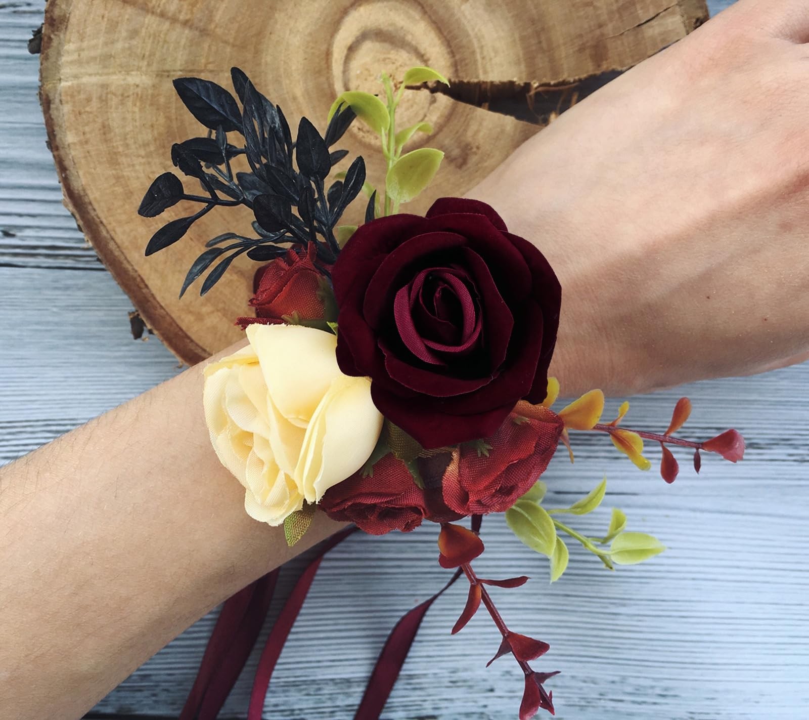 Burgundy Artificial Flowers Velvet Roses 25 PCS Real Look Silk Flowers with S…