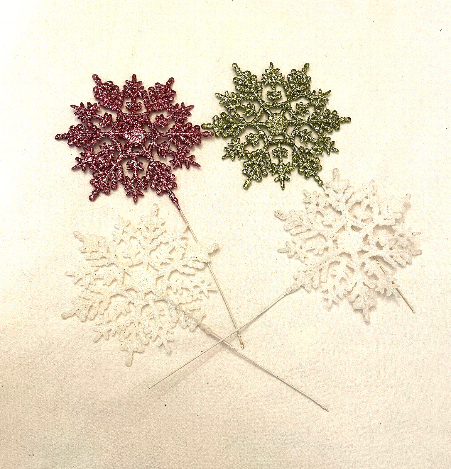 6 Flower Picks Assorted Sizes – Acorn, 4 Glitter Snow Flakes, Red Berry, Vintage