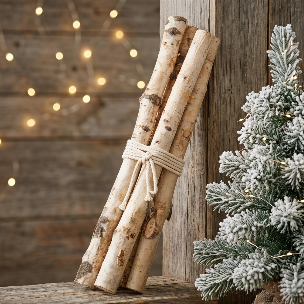 Natural Birch Wood Logs for Fireplace Decorative Rustic Firewood Bundle