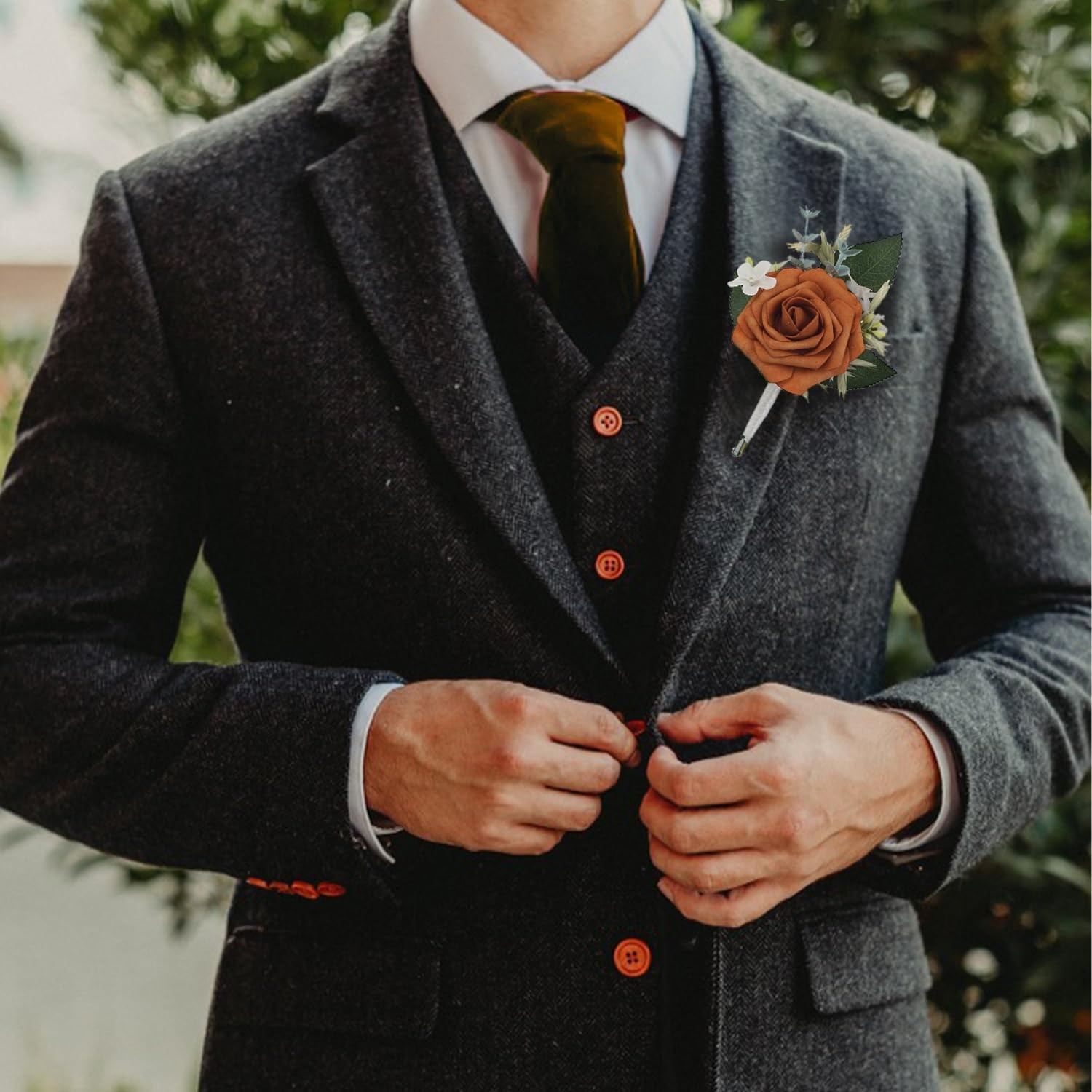 6Pcs Burnt Orange Boutonniere for Men Fall Wedding Groom Rusitc Terracotta Gr…