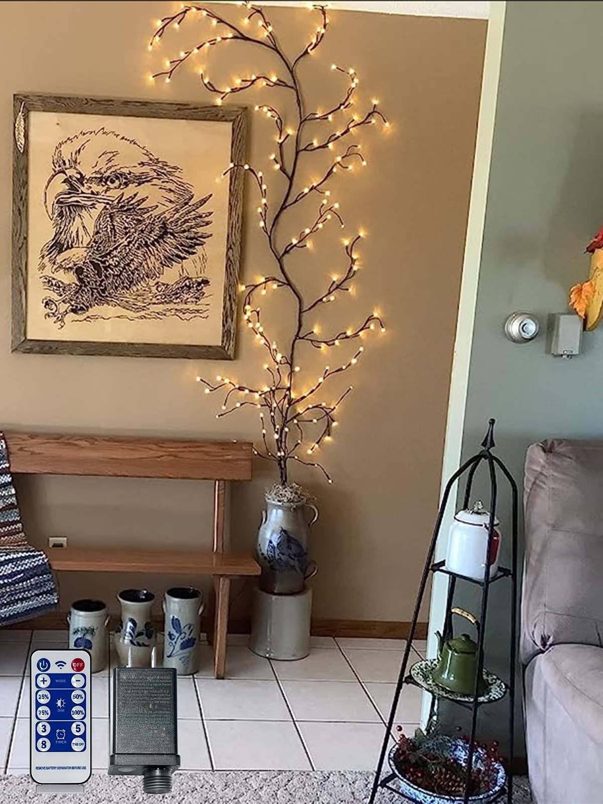 Lighted Willow Vine Remote Control 7.5Ft 144LEDs Plug in Wall Decor Bedroom