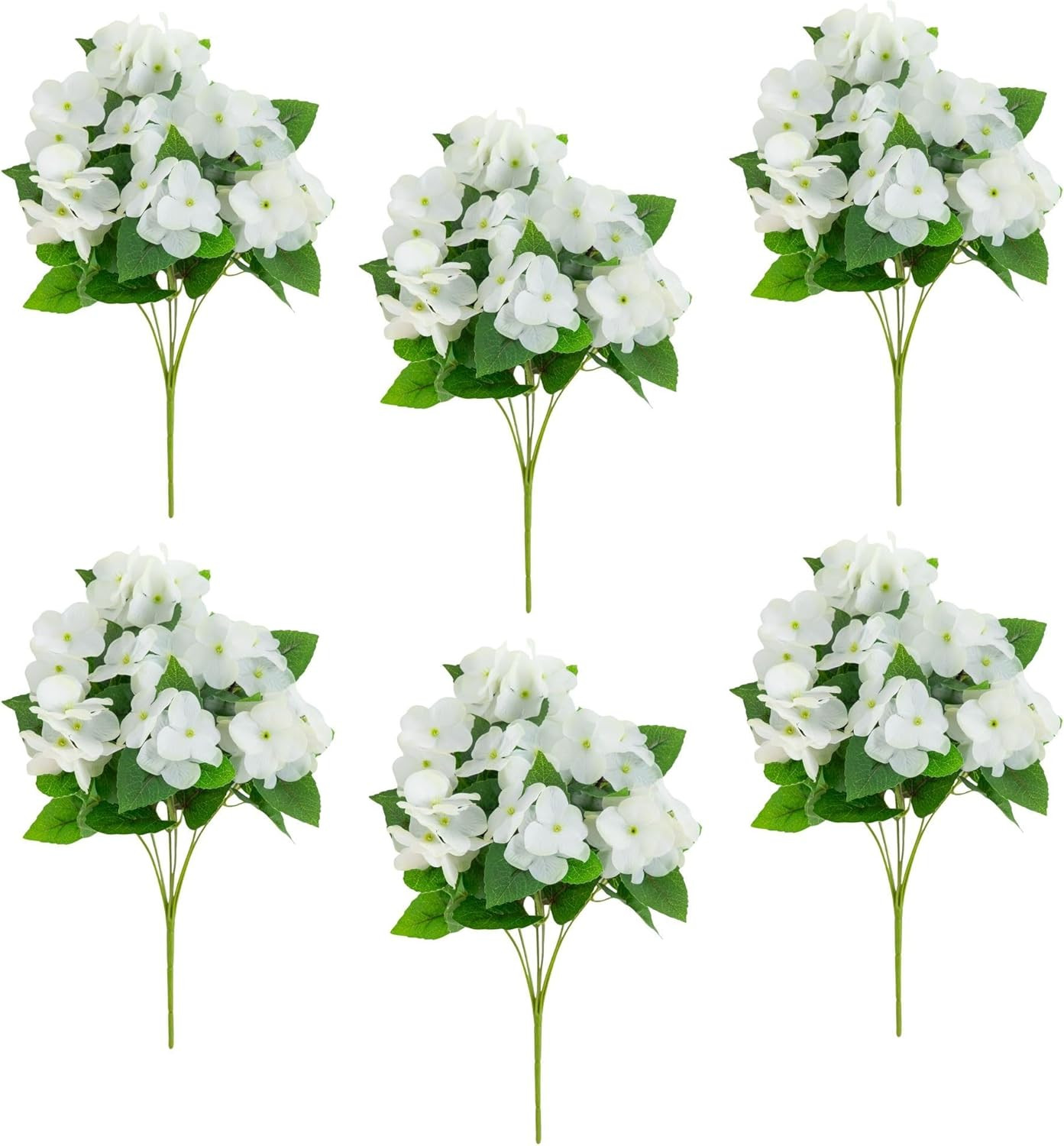 Set of 6 UV Resistant 14″ Artificial Hydrangea Bushes for Indoor/Outdoor Use