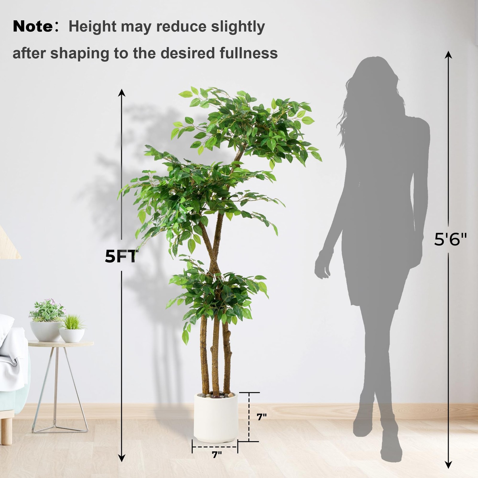 SIYEGIFT Artificial Ficus Tree 5FT White Planter with Moss and Pebbles