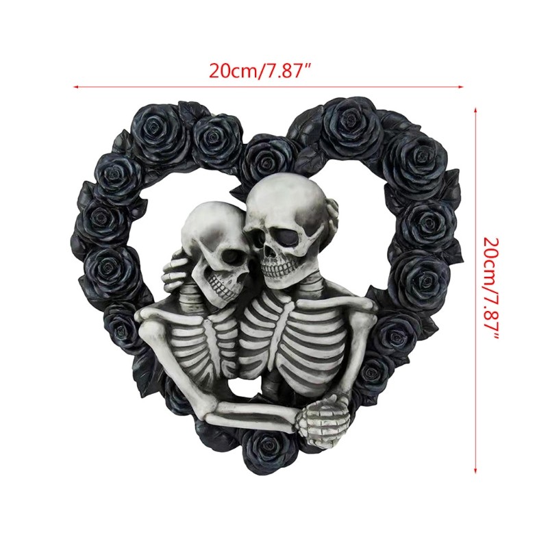 Halloween Gothic Couple Skull Wreath Heart Black Rose Skeleton Lover Garland