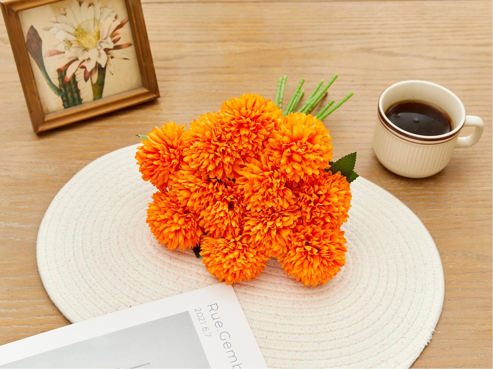 Artificial Chrysanthemums 12 PCS Orange Ball Flower Fake Mums Fall Decor