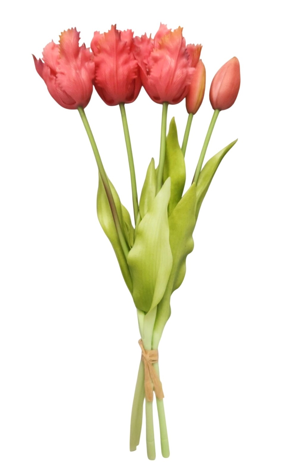 Coral Pink Tulip Bouquet 15 Inch Faux Flowers Purple Tip Spring Decor Farmhouse