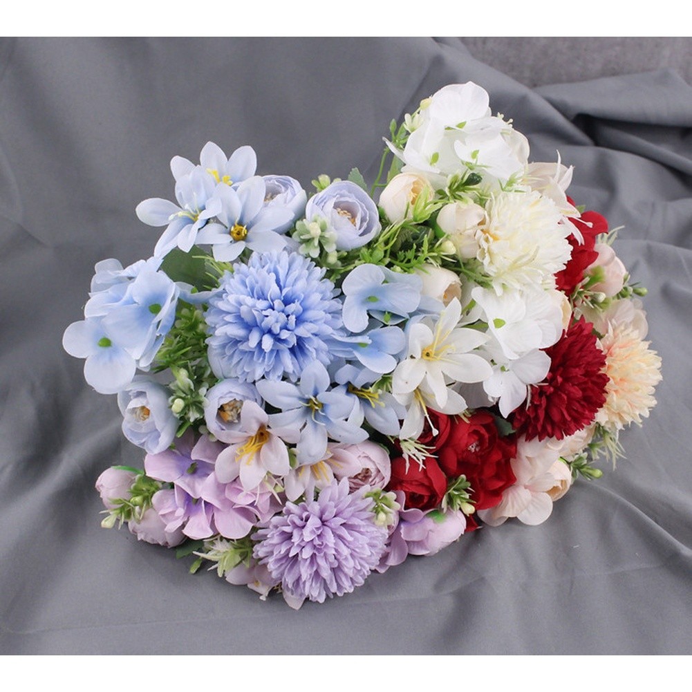 Nordic Style Silk Hydrangea Bouquet 7 Head for Wedding Arch Shelf Mantel Decor