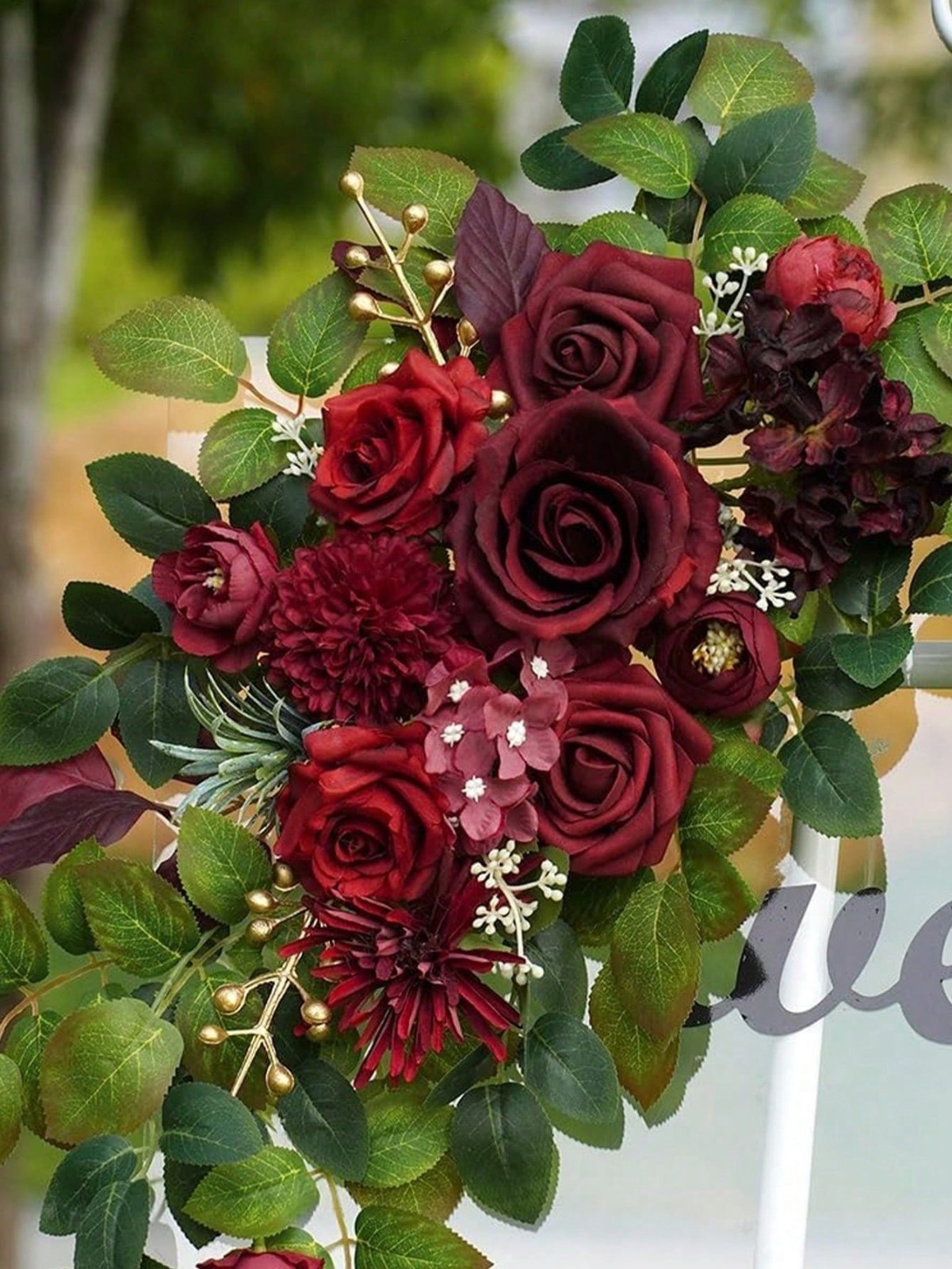 2PCS Artificial Floral Swag Wedding Arch Flowers Faux Rose Garland GreeneryDecor