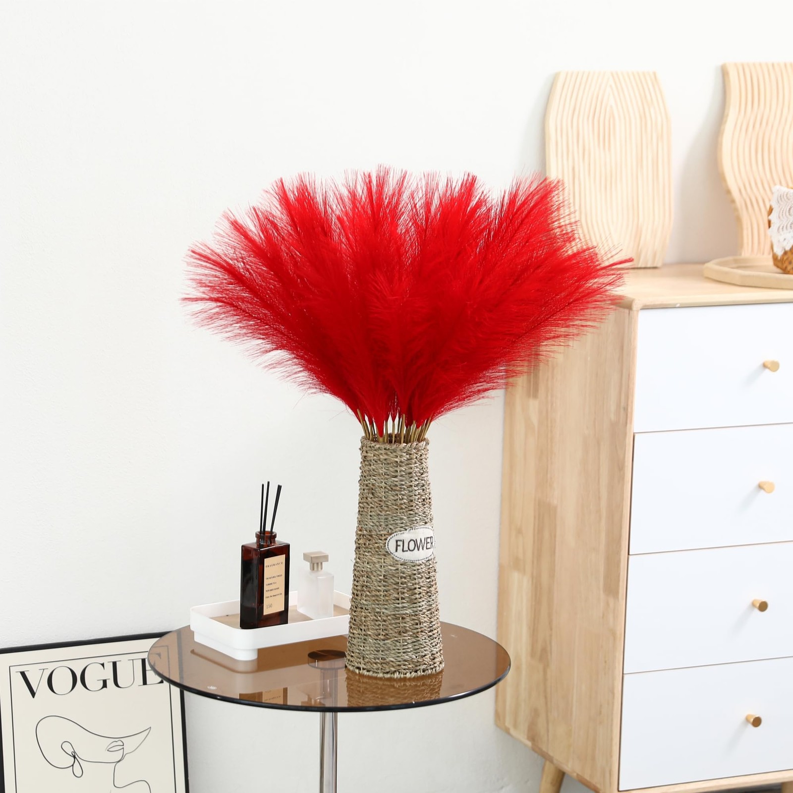 30 PCS 24 Inch Short Artificial Red Pampas Grass Decor, Fake Pompas Floral