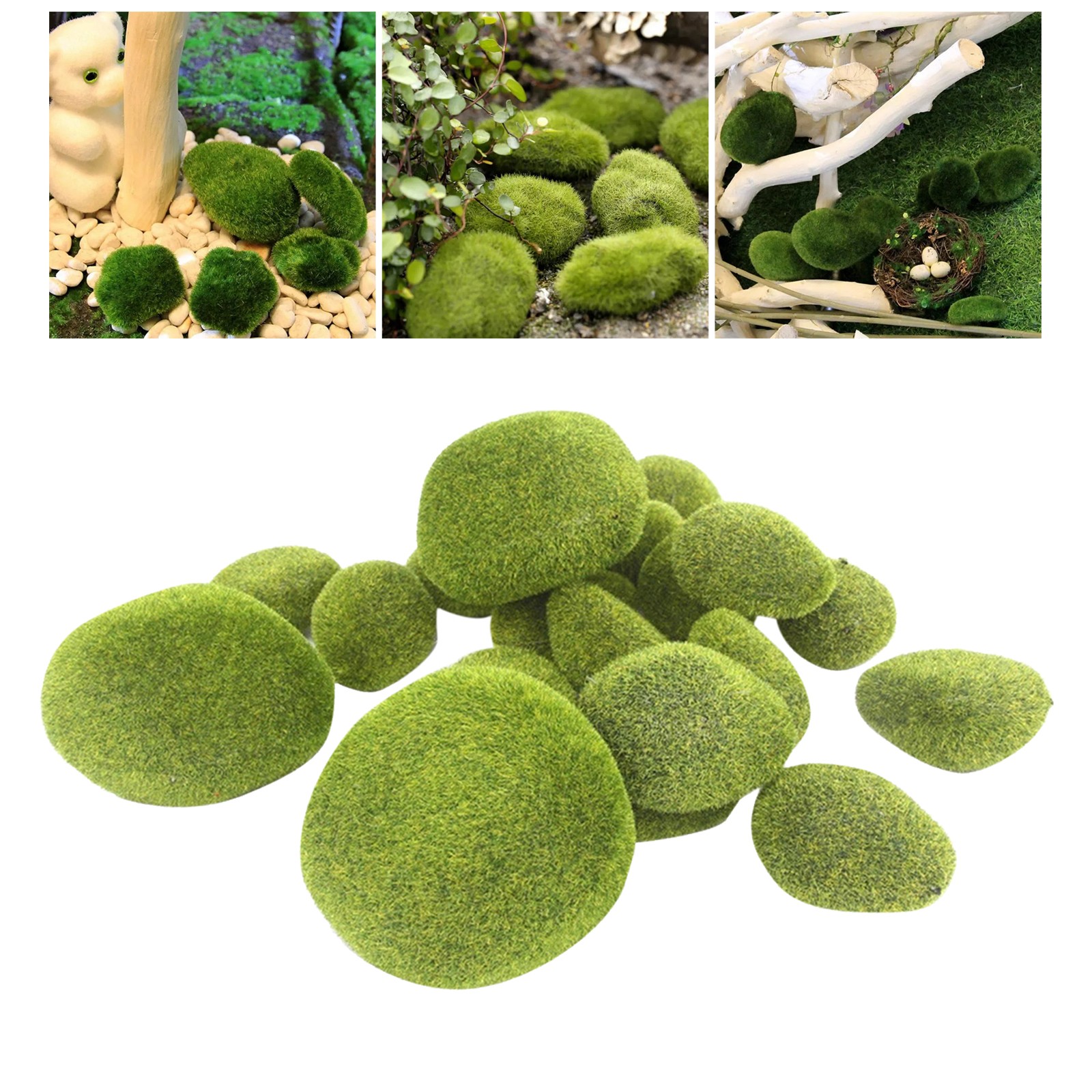 8 Pieces Assorted Sized Artificial Moss Rocks Decorative