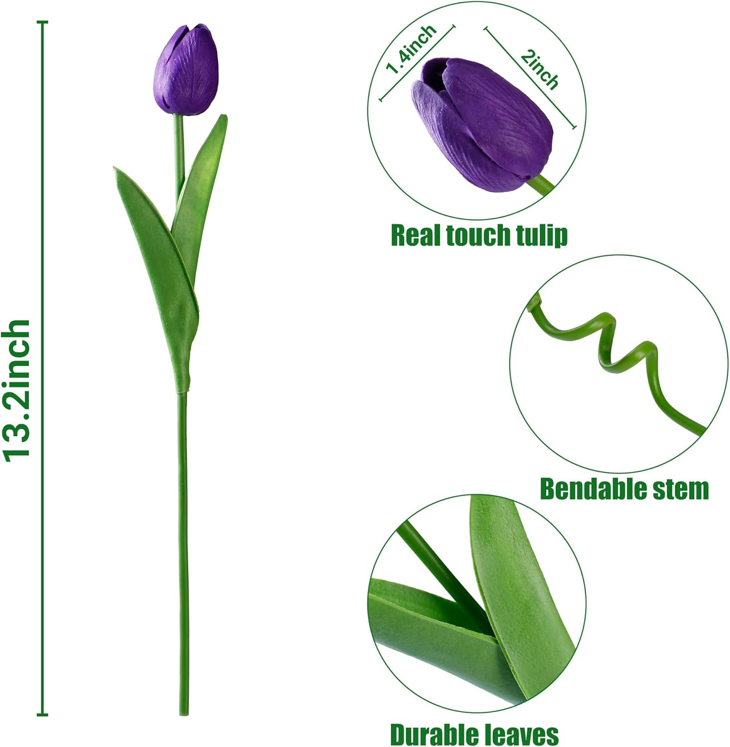 15PCS Real Touch Artificial Tulips PU Faux Flower Stems Wedding Home Decor