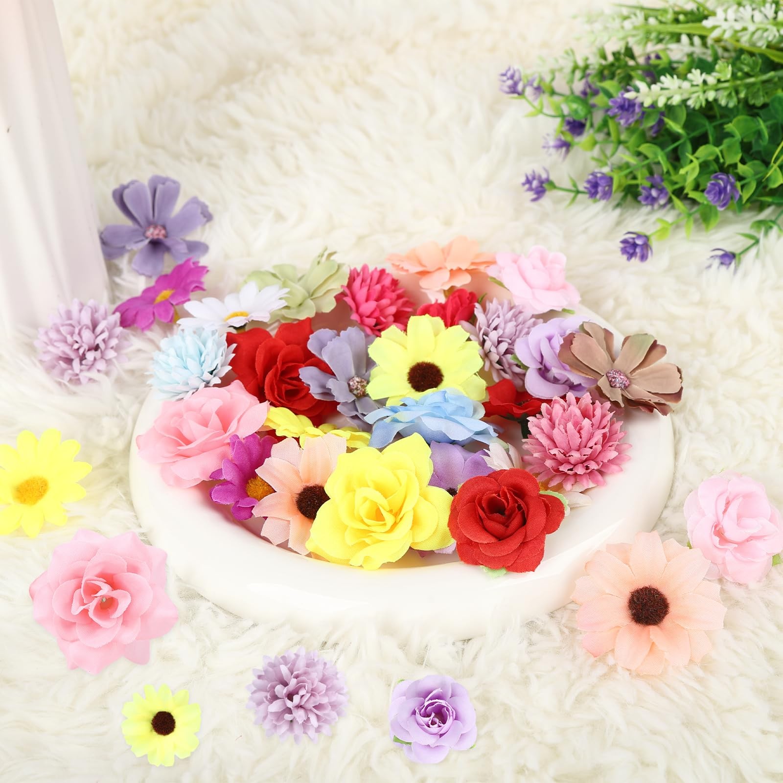 Small Fake Flower Heads Mini Silk Flower Bulk Artificial Rose Daisy Hydrangea…