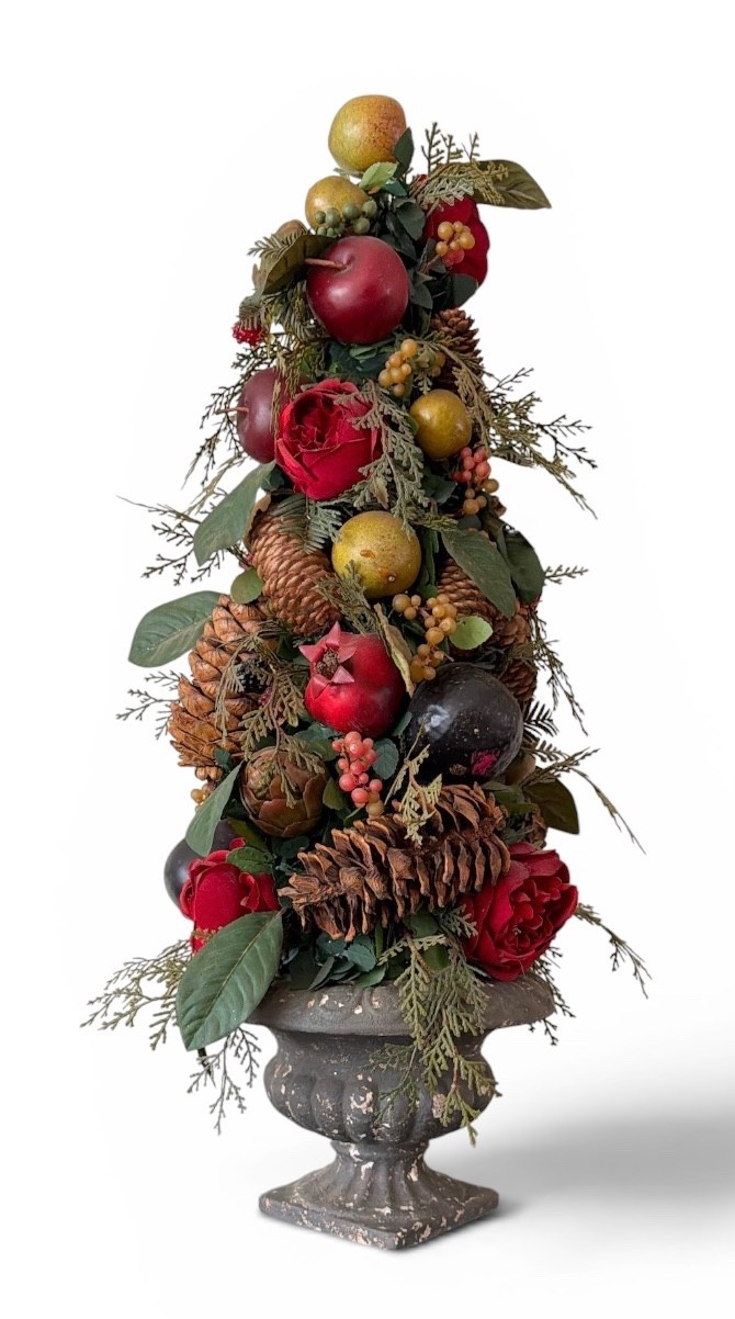 Large 26” European Style Holiday Urn Arrangement Pinecone Fruit Floral Cent. p