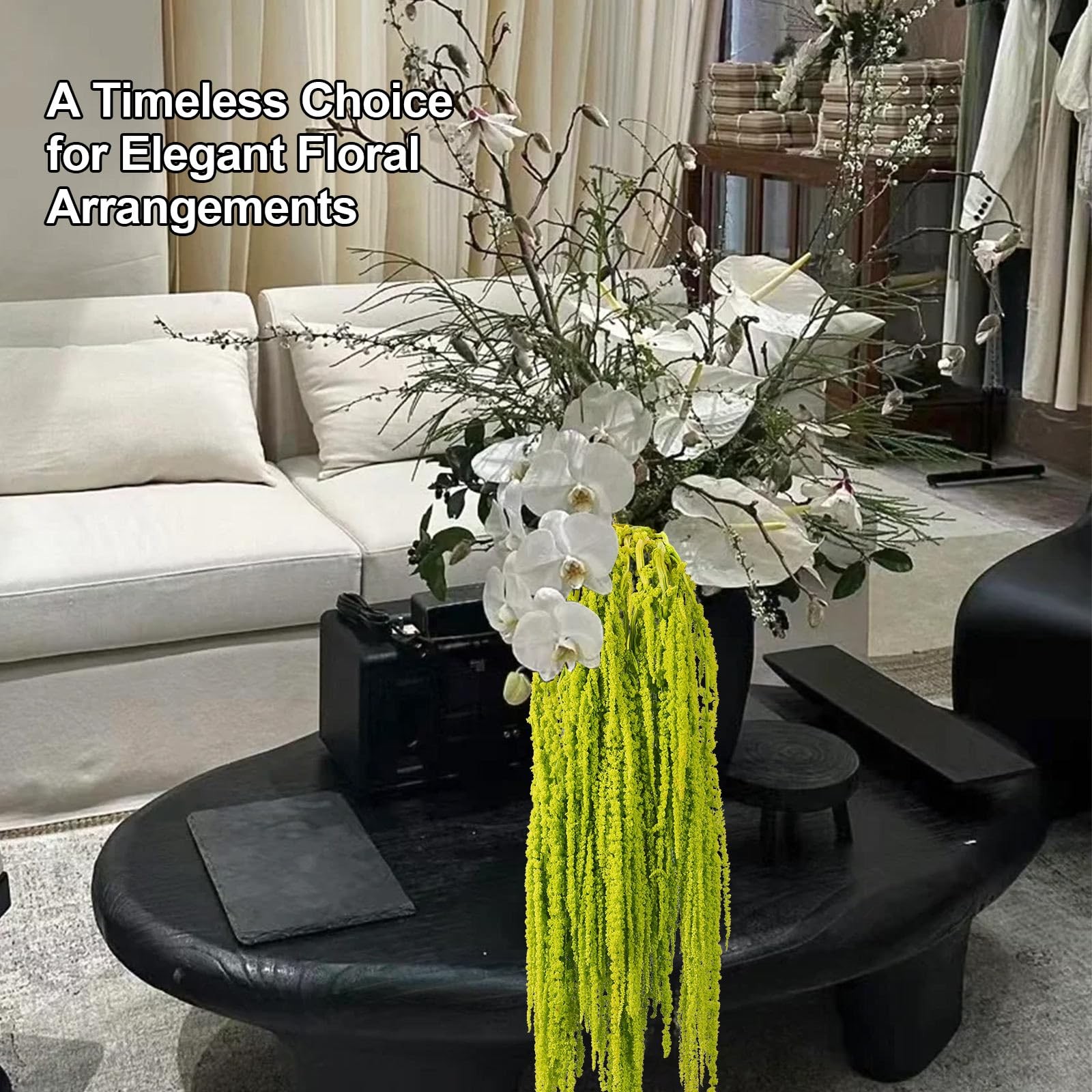 7Pcs Dried Amaranthus Hanging Flowers, 23″ Neon Lime Green Preserved Wisteria…