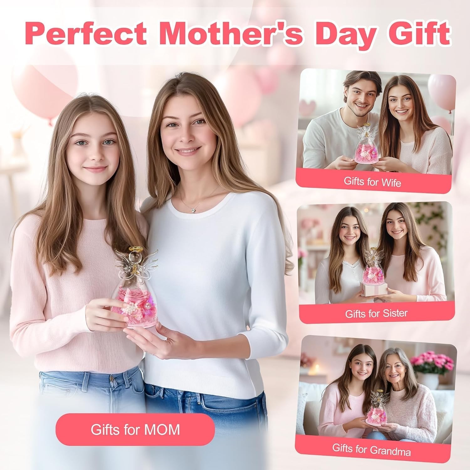 Heartfelt Angel Rose Gifts – Light-Up Glass Figurines for Women, Moms, & Sisters
