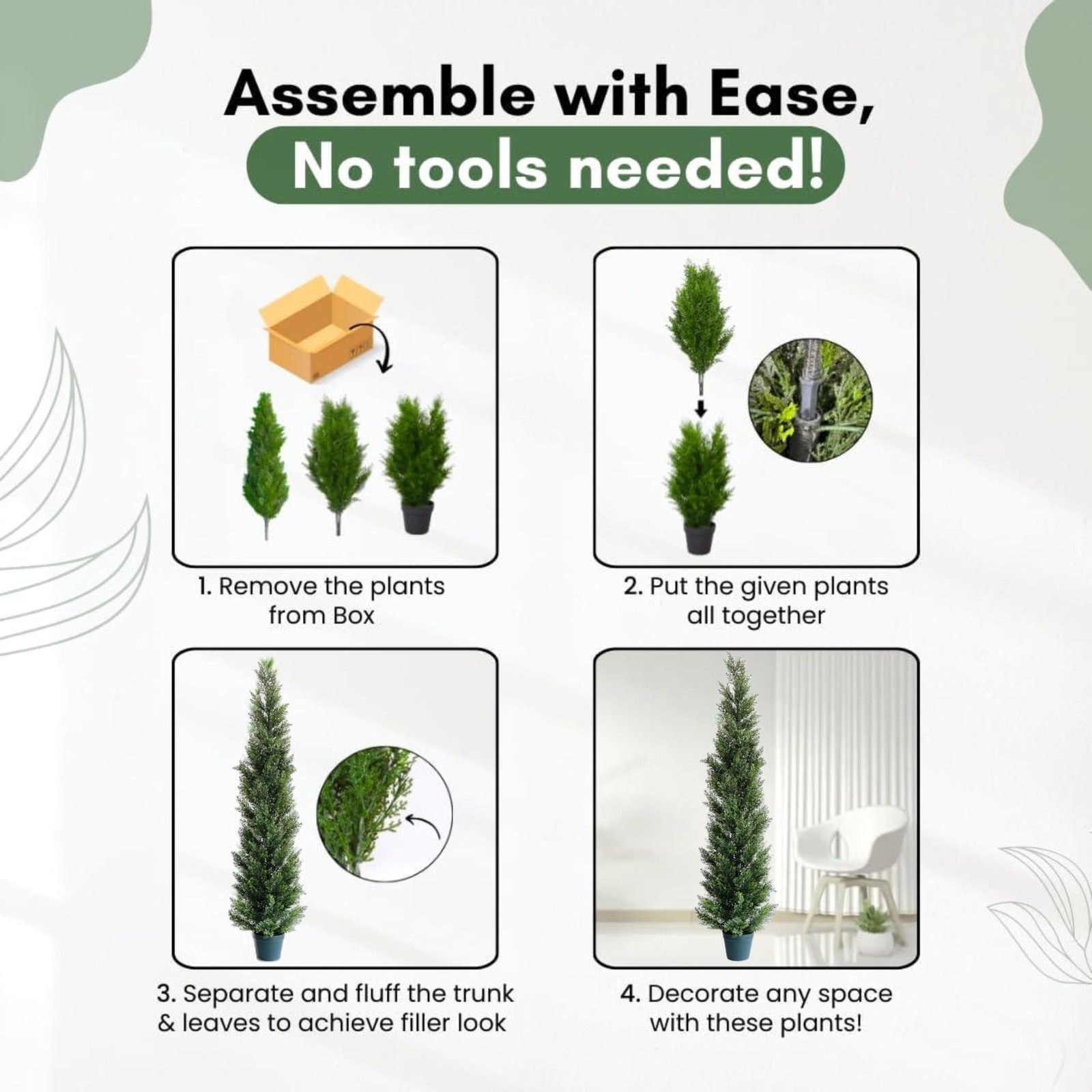 5 Feet Outdoor Artificial Topiary Cedar Tree, Set of 2 UV Resistant Potted Fa…