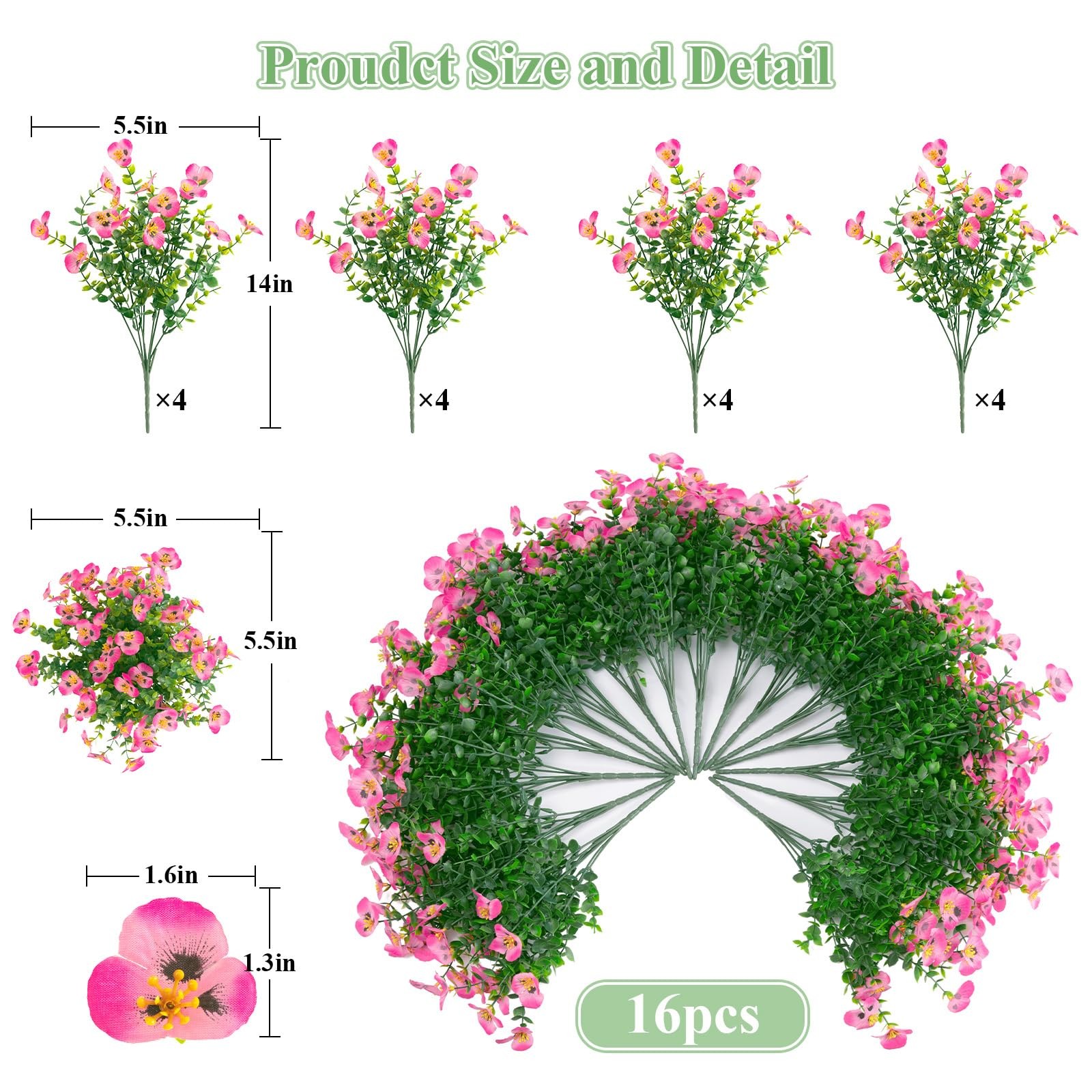 U’Artlines Artificial Flowers for Outdoor, 16 Bundles Realistic Pansies Fake …
