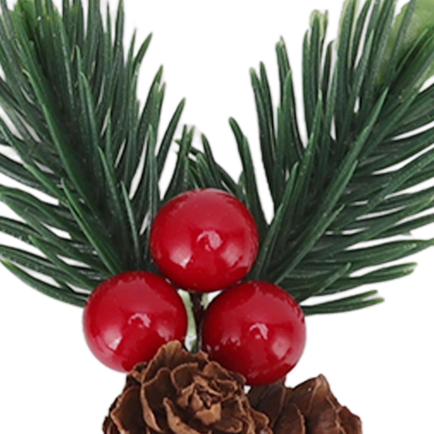 10Pcs Christmas Floral Picks with Pine Cone and Holly , Red Branches with Gre…