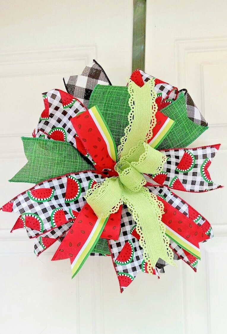 WATERMELON BOW, CRAFT BOW, SUMMER BOW FOR WREATH, BOW FOR CRAFTS, LANTERN BOW