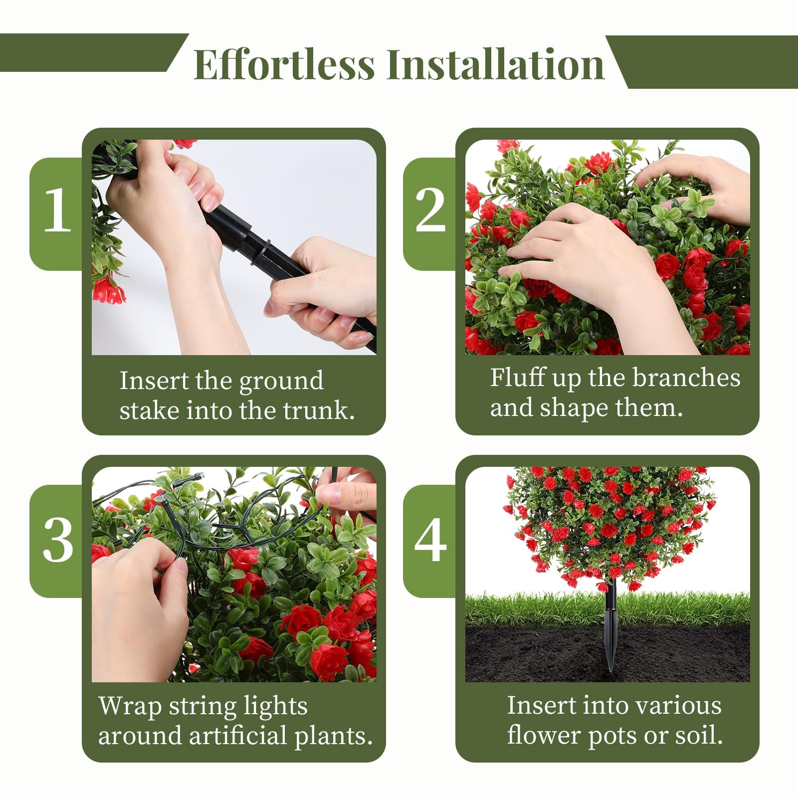 Lewondr Artificial Red Flowers Boxwood Topiary Ball with LED Lights,23.6” Ar…