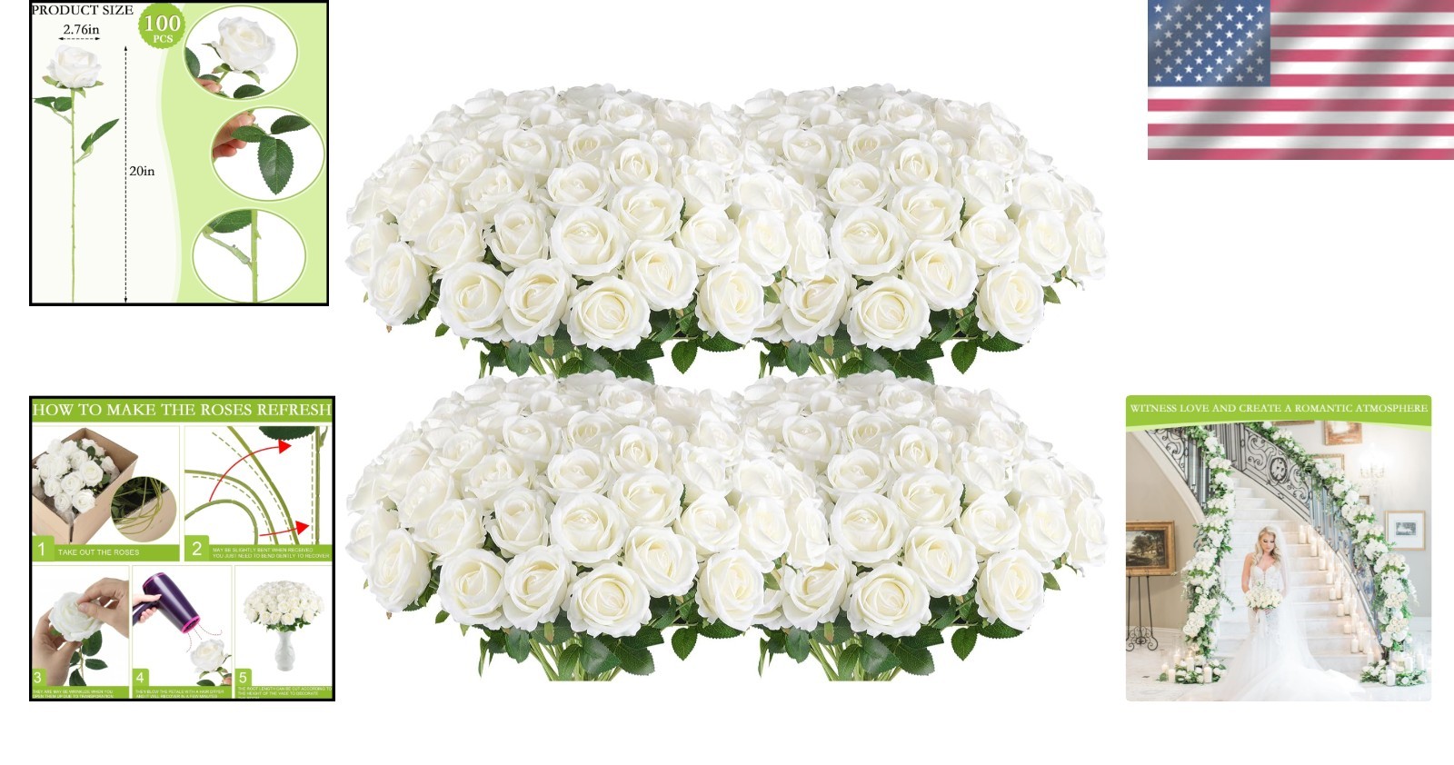 100 Pcs White Velvet Silk Artificial Roses – Realistic Wedding Decor Blooms