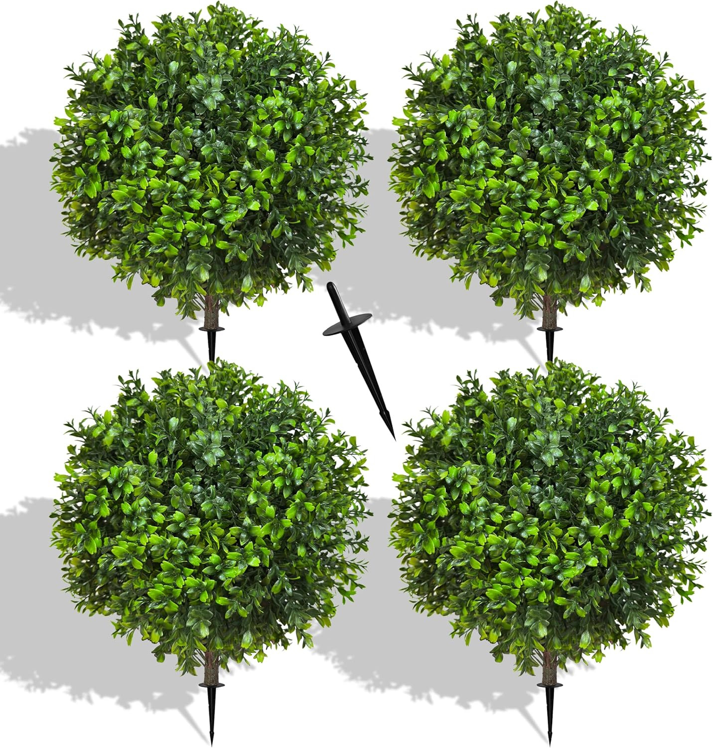 21.6 Inch Artificial Boxwood Topiary Bushes, Set of 4 Fake Shrubs, UV Resistant