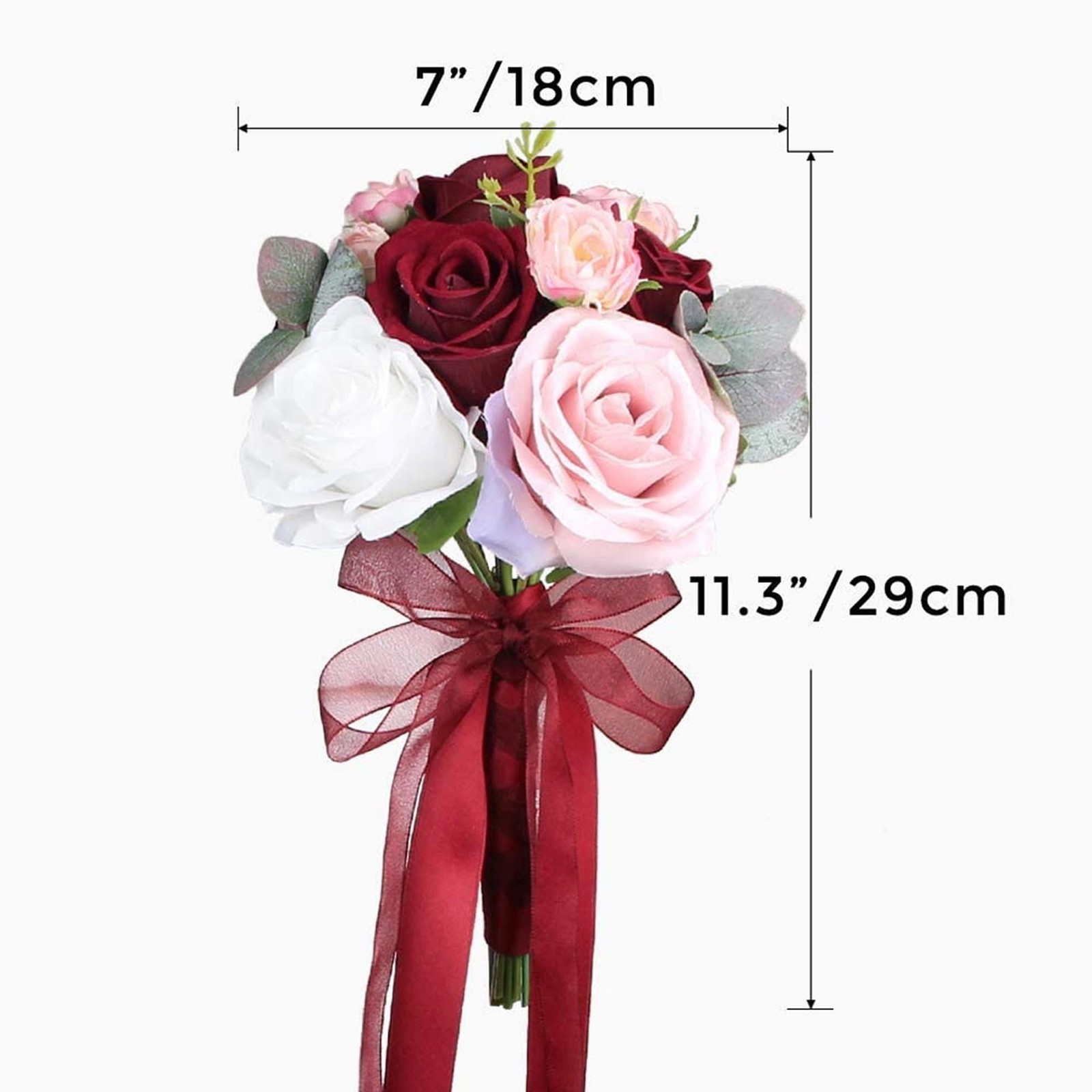 7in Burgundy Silk Bridesmaid Bridal Bouquet Wedding Artificial Flowers