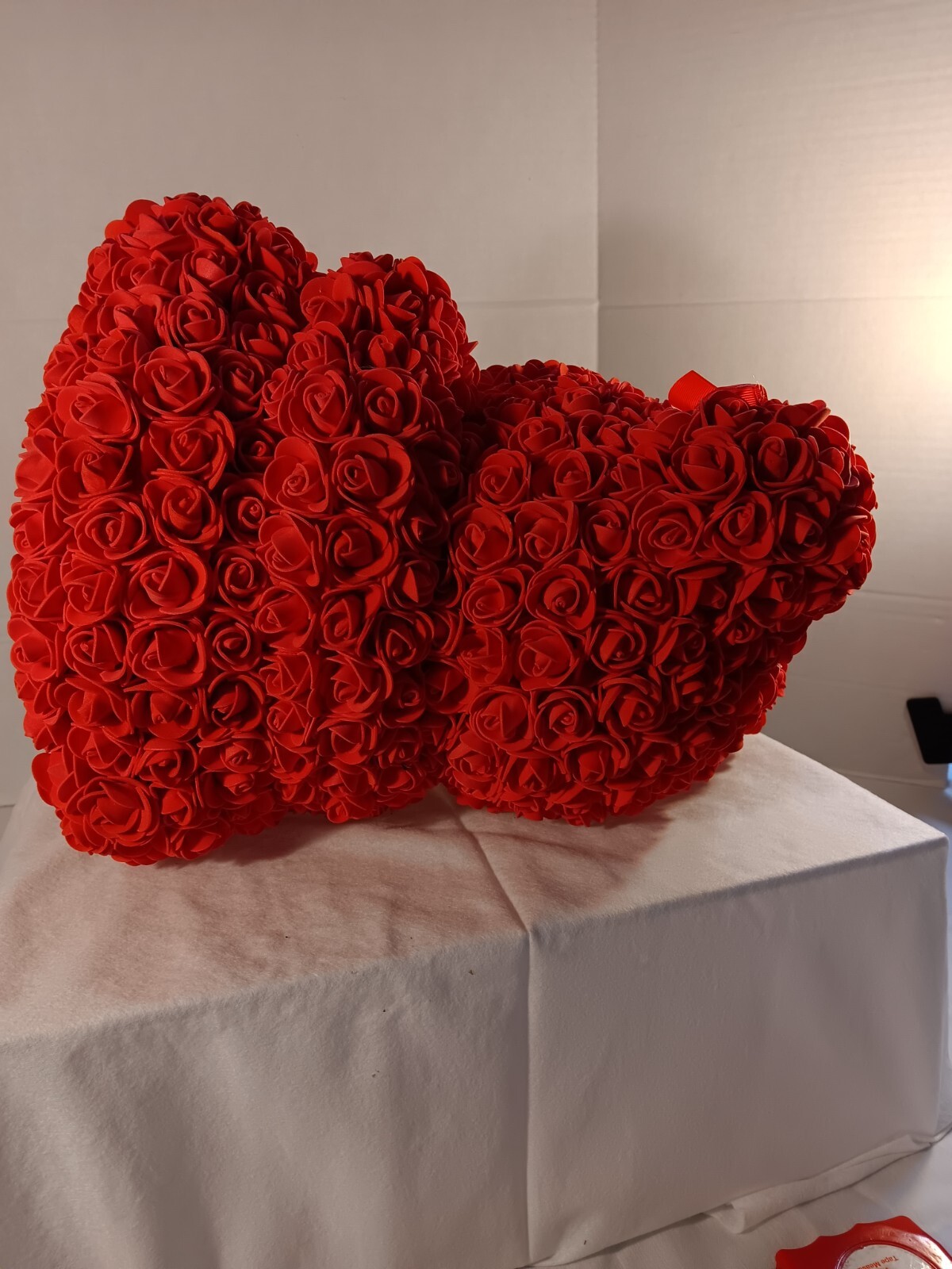 Red Rose Teddy Bear with White Heart – 13″ Artificial Foam Flower Gift – Romanti