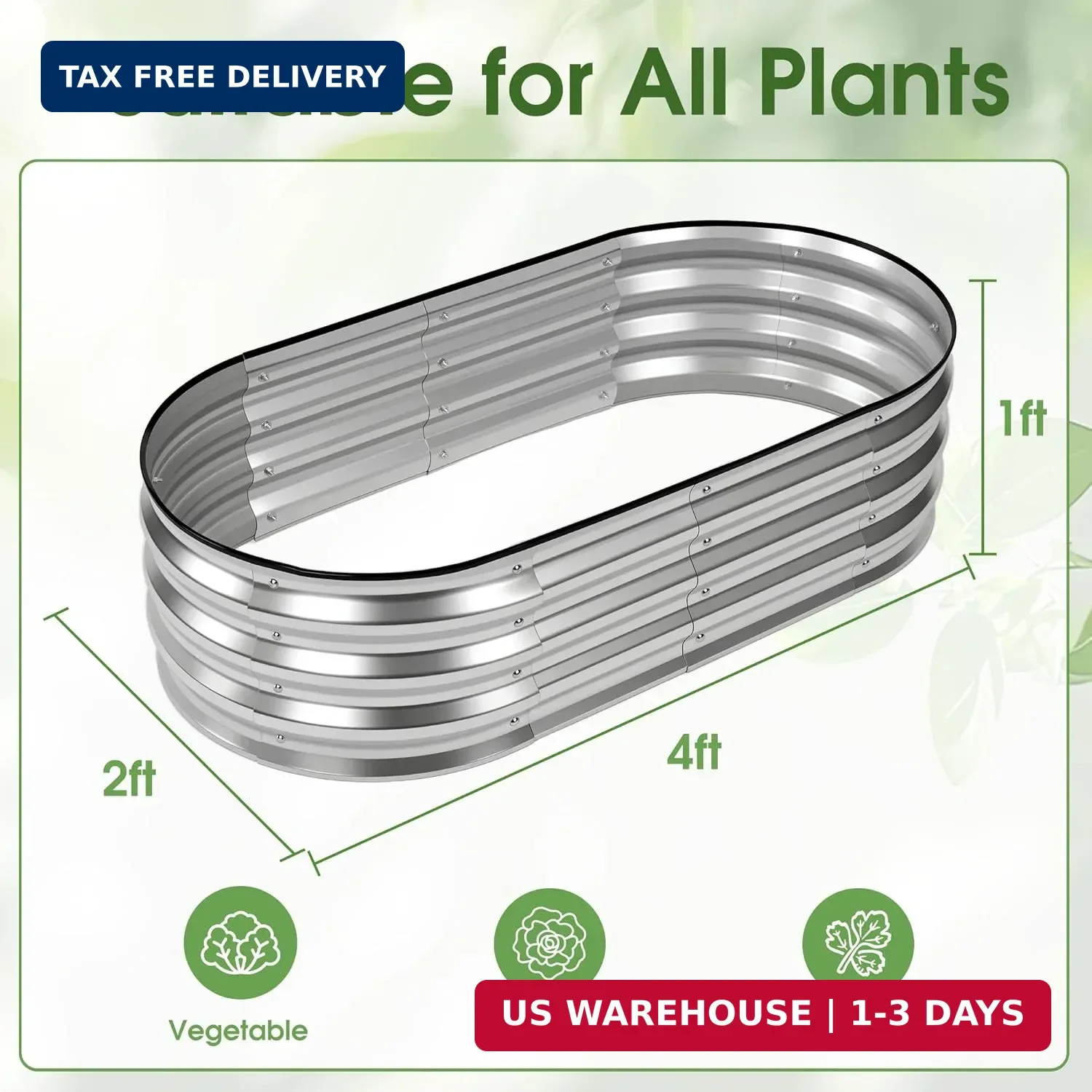 NEWBULIG Galvanized Raised Garden Bed Outdoor, 4x2x1ft Metal Planter Box for Veg