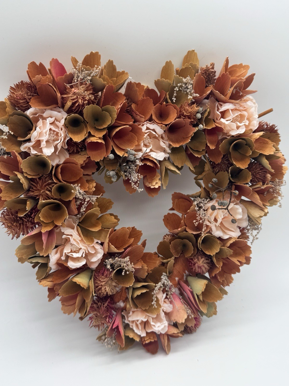 Faux Wood Pink Silk Door Home Decor Wreath Flower 13” W x 11” H