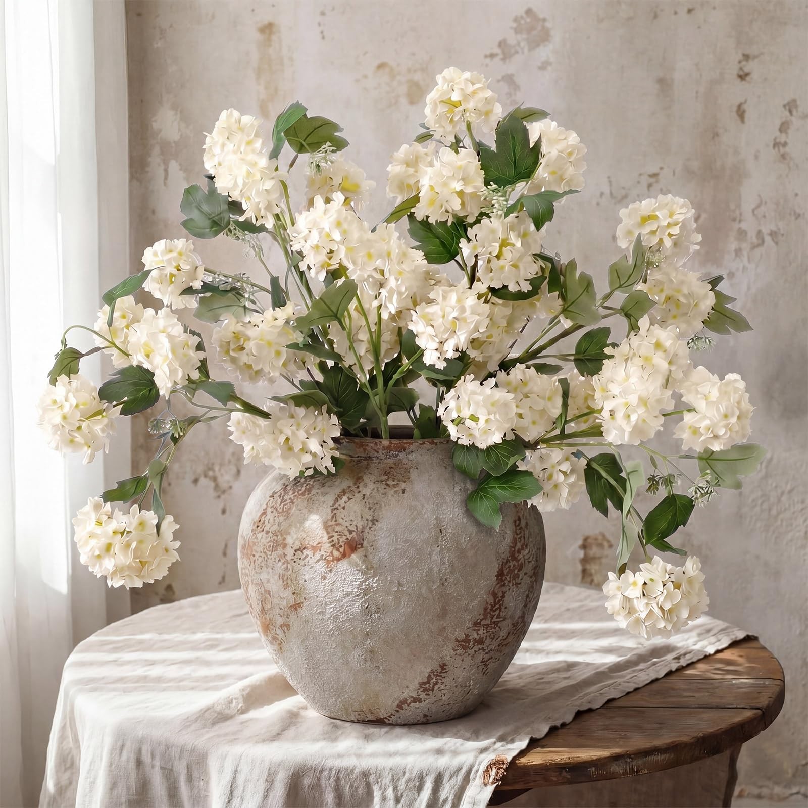 4 Pcs Artificial Snowball Hydrangea Branches 30 Inch Faux Snowball Viburnum S…