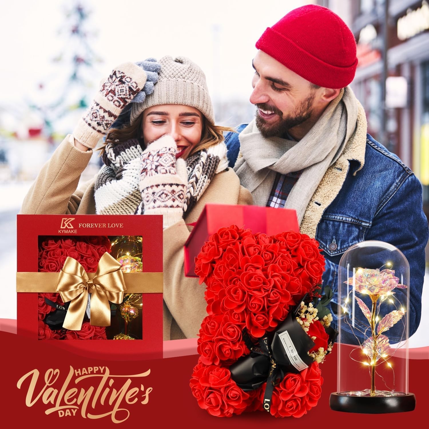 Unique Rose Teddy Bear Gift with Colorful Light for Valentines and Mothers Day