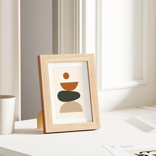 Picture Frame, Solid Wood Frame with Plexiglass, Includes 4×6 Mat, 5×7 Natural