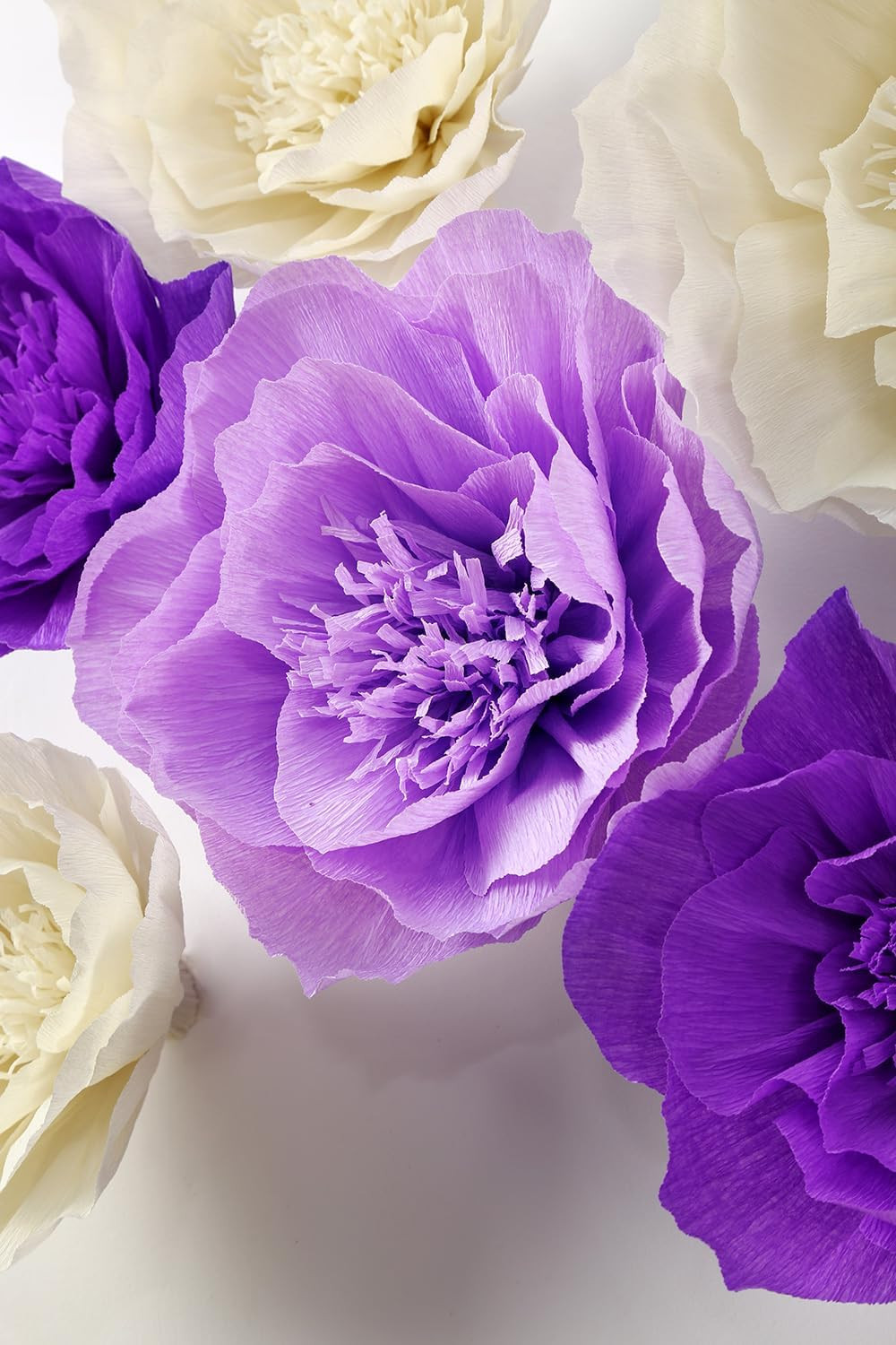 Paper Flower Decorations for Wall – Purple, Beige, Lavender Set of 6 for Wedding