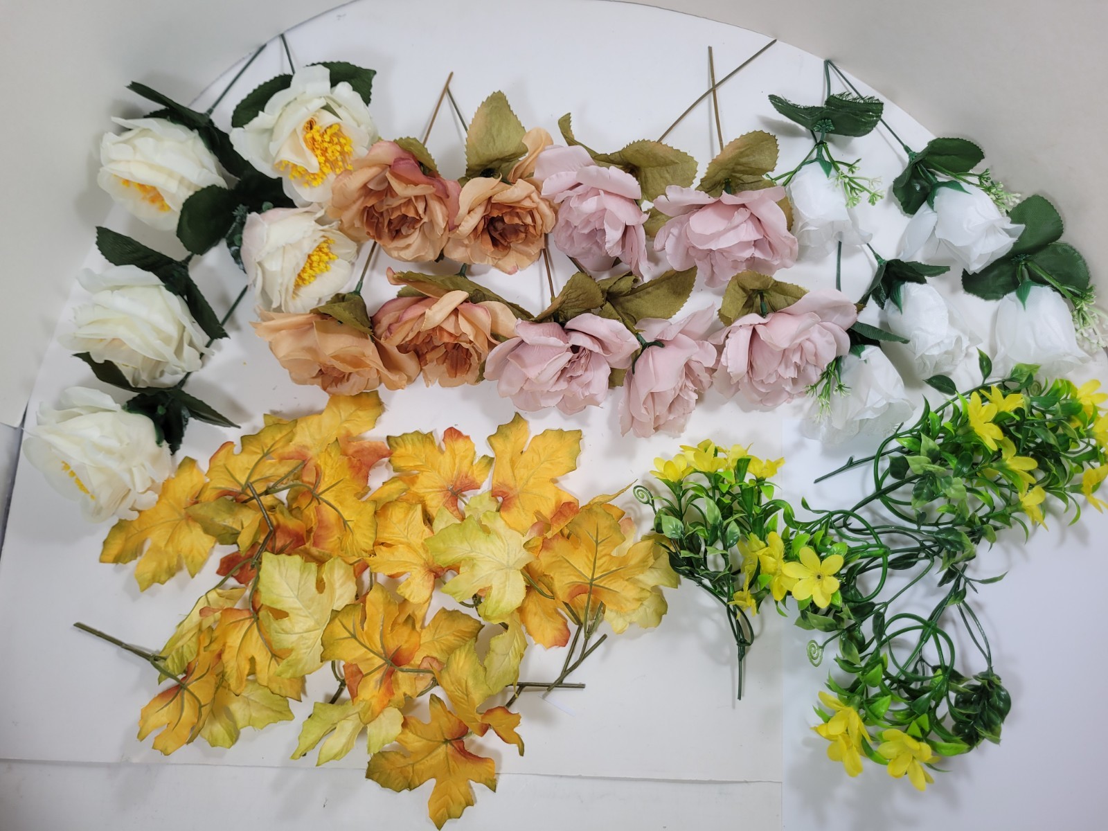 Large Lot of Faux/ Artificial Flowers 24 Stalks of Flowers + 13 Stalks of Leaves