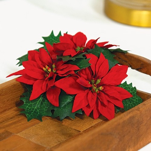 Leafy Poinsettia Taper Candle / Napkin Ring 1″ Inner Diameter Christmas Winter