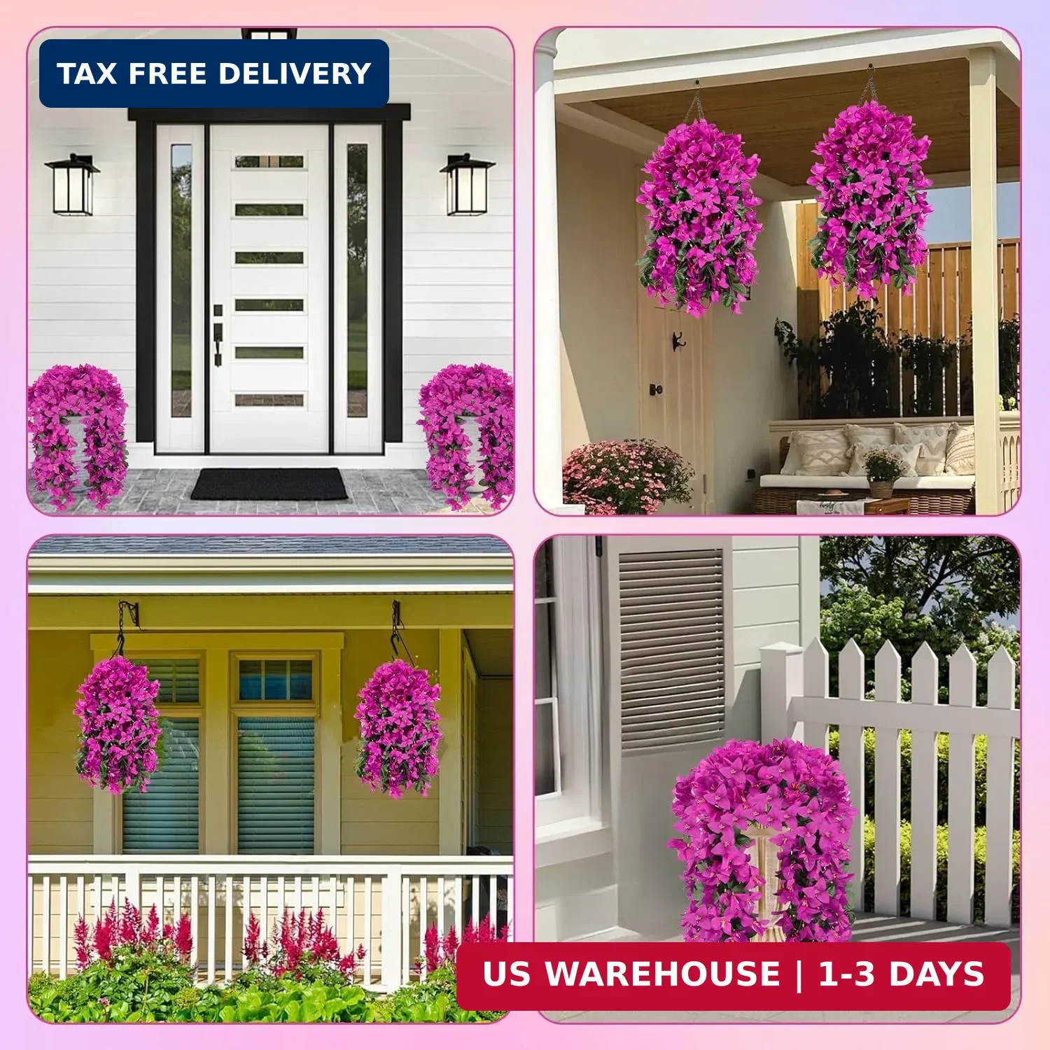 Alotiki Artificial Bougainvillea Flowers for Outdoor Plant,4 pcs Faux Hanging Fl