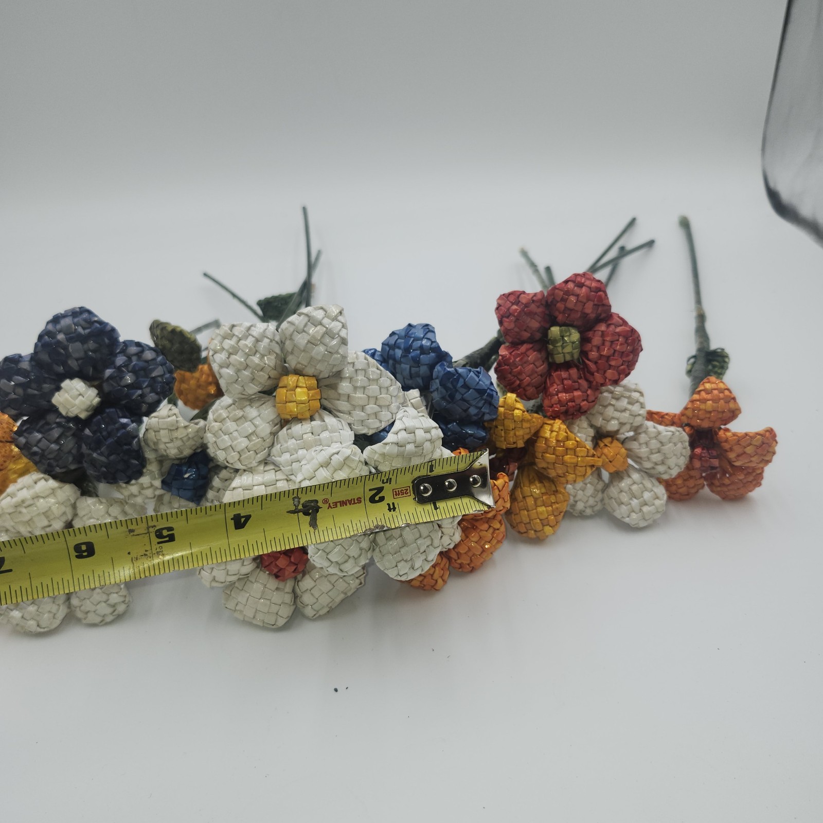 12 in. Artifical Stems Lot Of Vintage Straw Handmade Flower Flowers woven