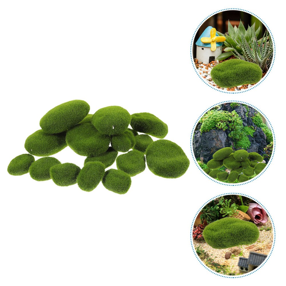 25 Pcs Lifelike Green Stones For Fairy Gardens Bonsai Decoration