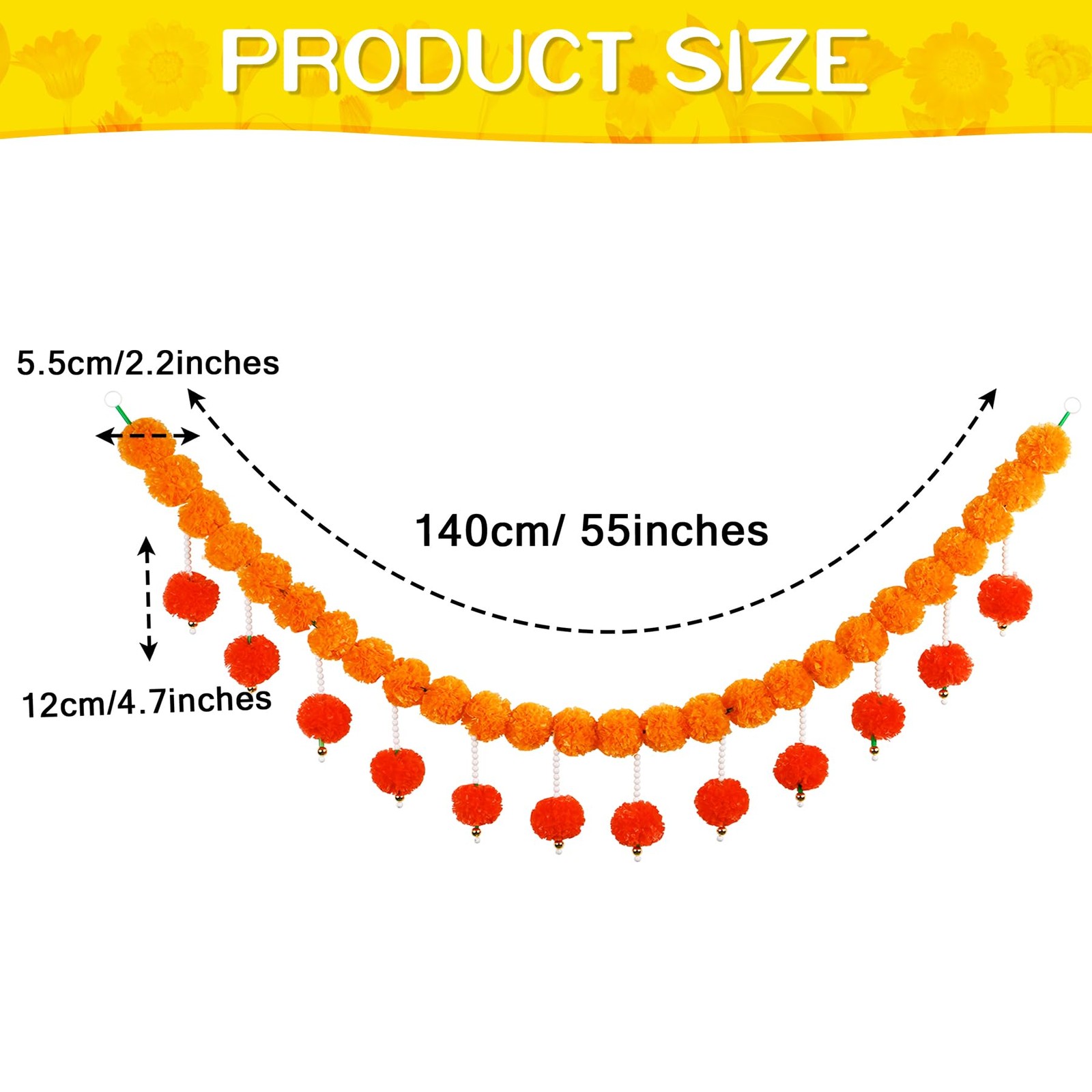 Diwali Artificial Marigold Garland with Pearls for Mantel, Pendant for Home I…