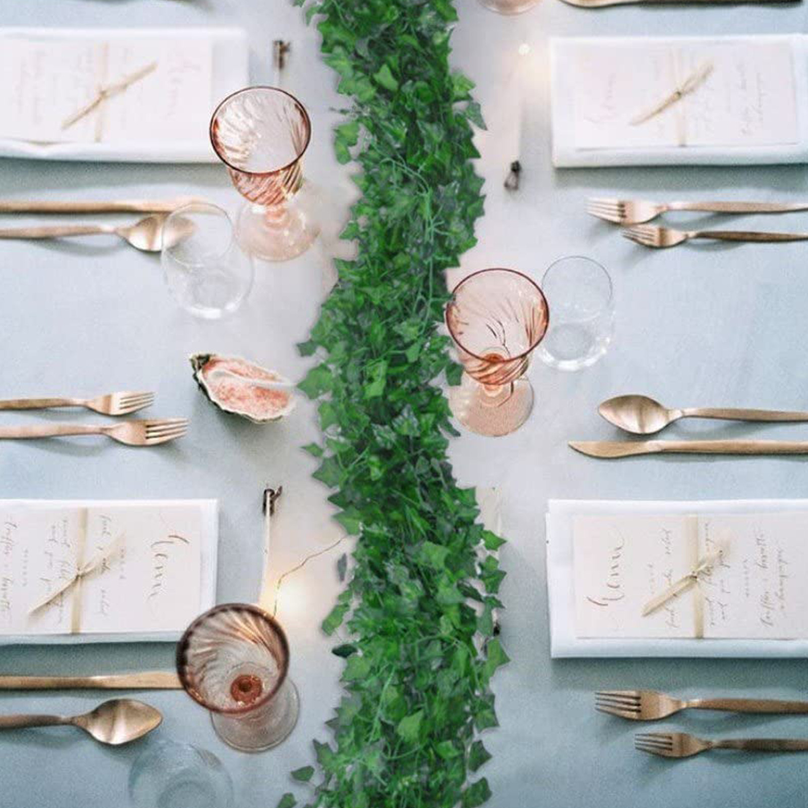 Silky Silk 12 Strands Artificial Green Ivy Leaf Plants| Vine-Hanging Garland