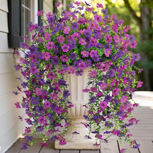 Fake Artificial Hanging Flowers for Outdoors Decoration, Purple & Light Purple