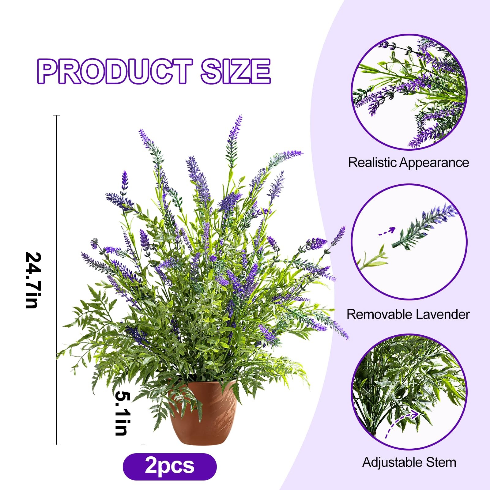 2 Pack Artificial Lavender Plants in Pots Artificial Potted Plants Fake Flowe…