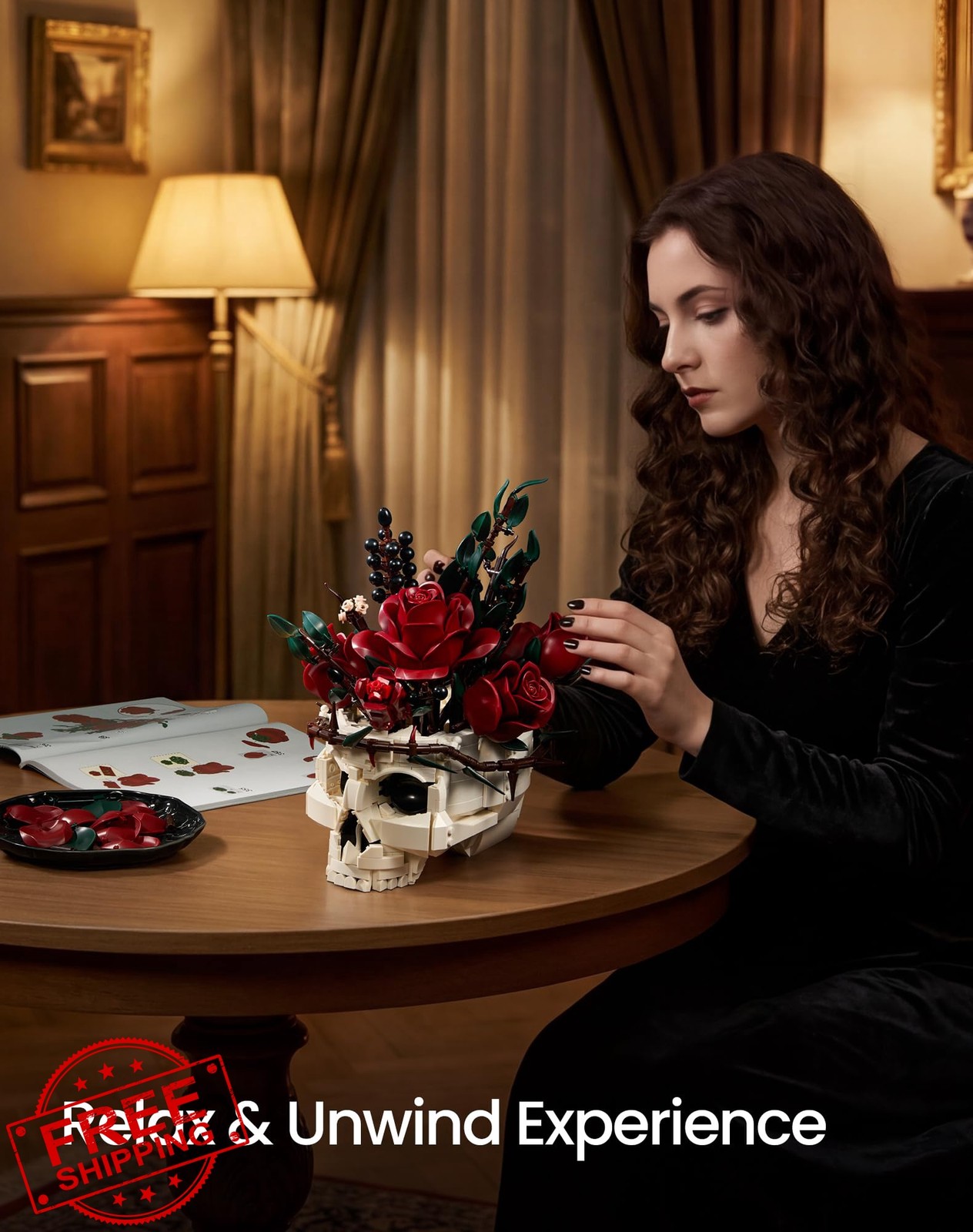 Bloxbotany Gothic Skull Rose Flower Bouquet Building Set