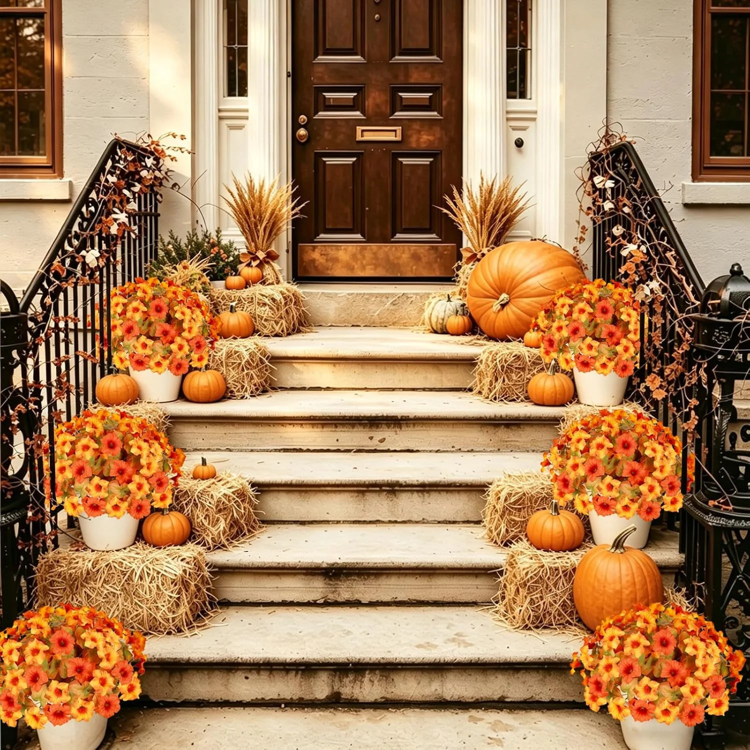Artificial Fall Flowers for Outdoors, Faux Petunias Autumn Decoration, Fake Flow