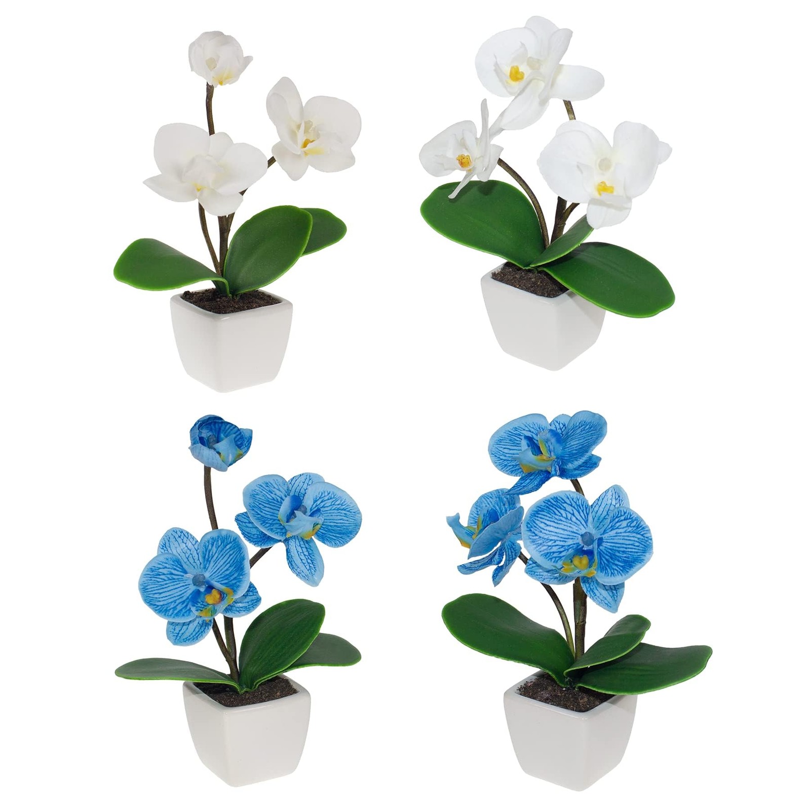Mini Artificial Silk Orchid Potted Flowers – 4pcs Real Touch Fake Small Plant…