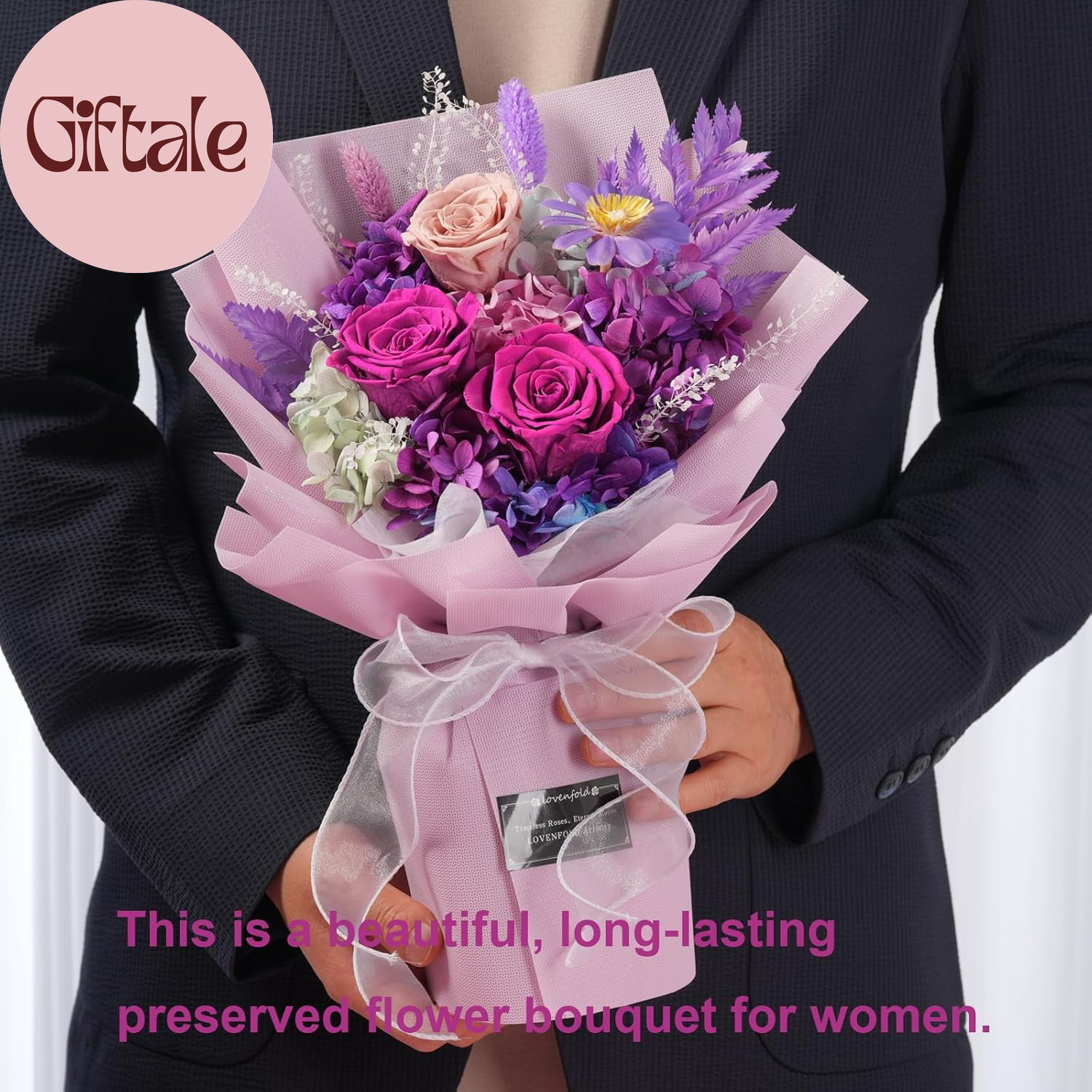 Preserved Flowers for Delivery, Purple Rose Bouquets That Last 1-3 Years, Birthd