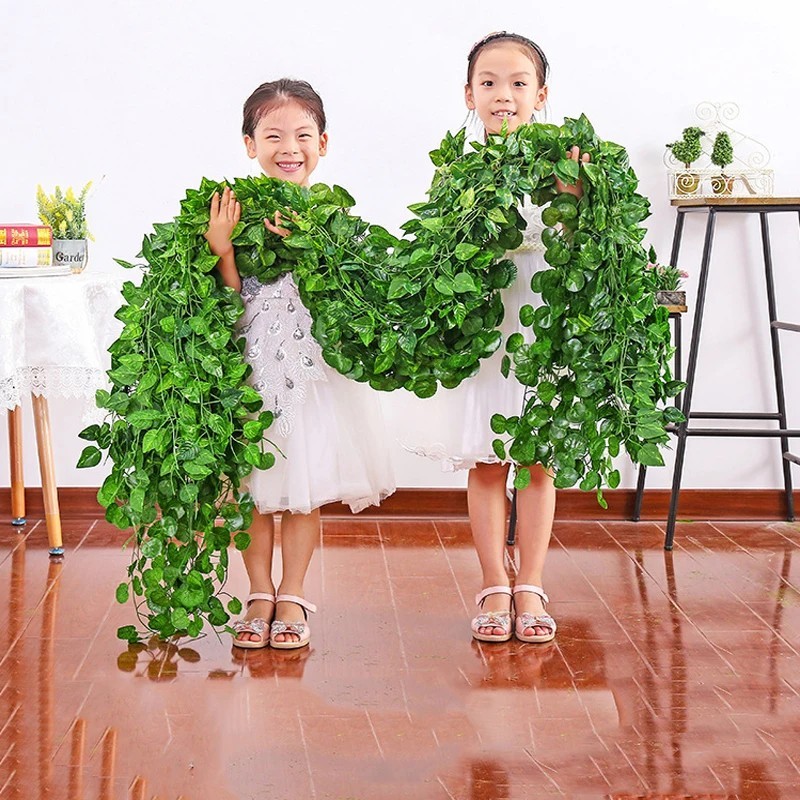 Artificial Hanging Plants Fake Flowers Leaves Long Green Silk Ivy Vine Garland