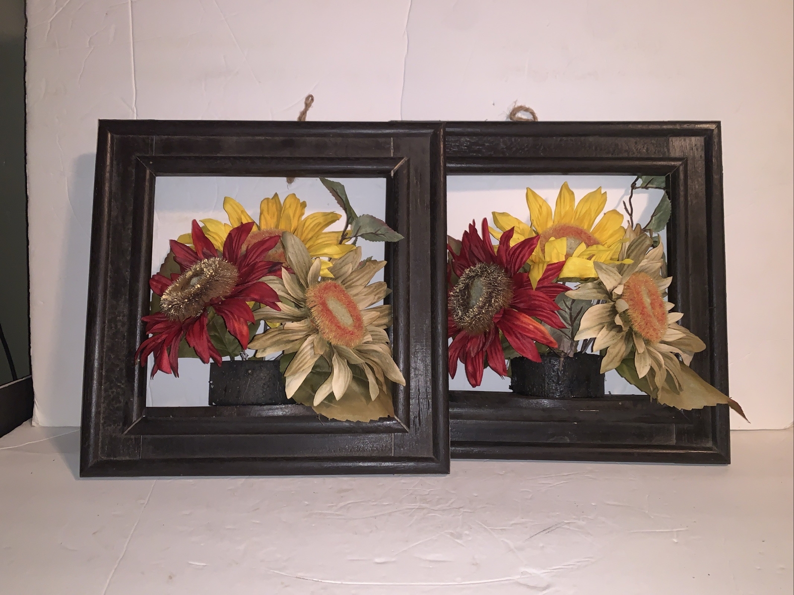 Autumn Inspirations Wood Frames With Faux Sunflowers 12” X 12” Sq Cottagecore
